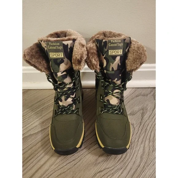 Womens Fashion Camouflage Sport Winter Snow Boots Fur Lined Size 6.5 - Picture 1 of 8